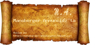 Mansberger Annunciáta névjegykártya
